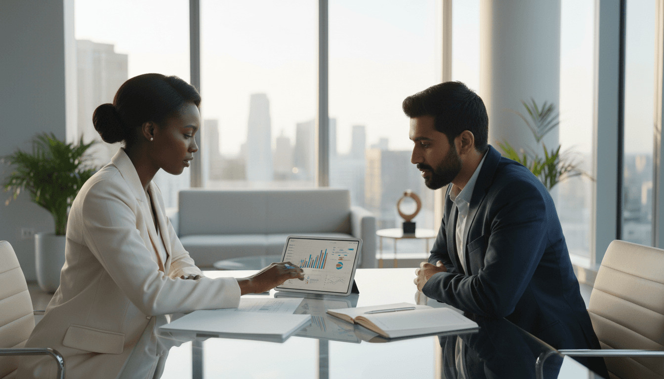 Michael Asare Consulting advisor discussing business strategy with service business owner