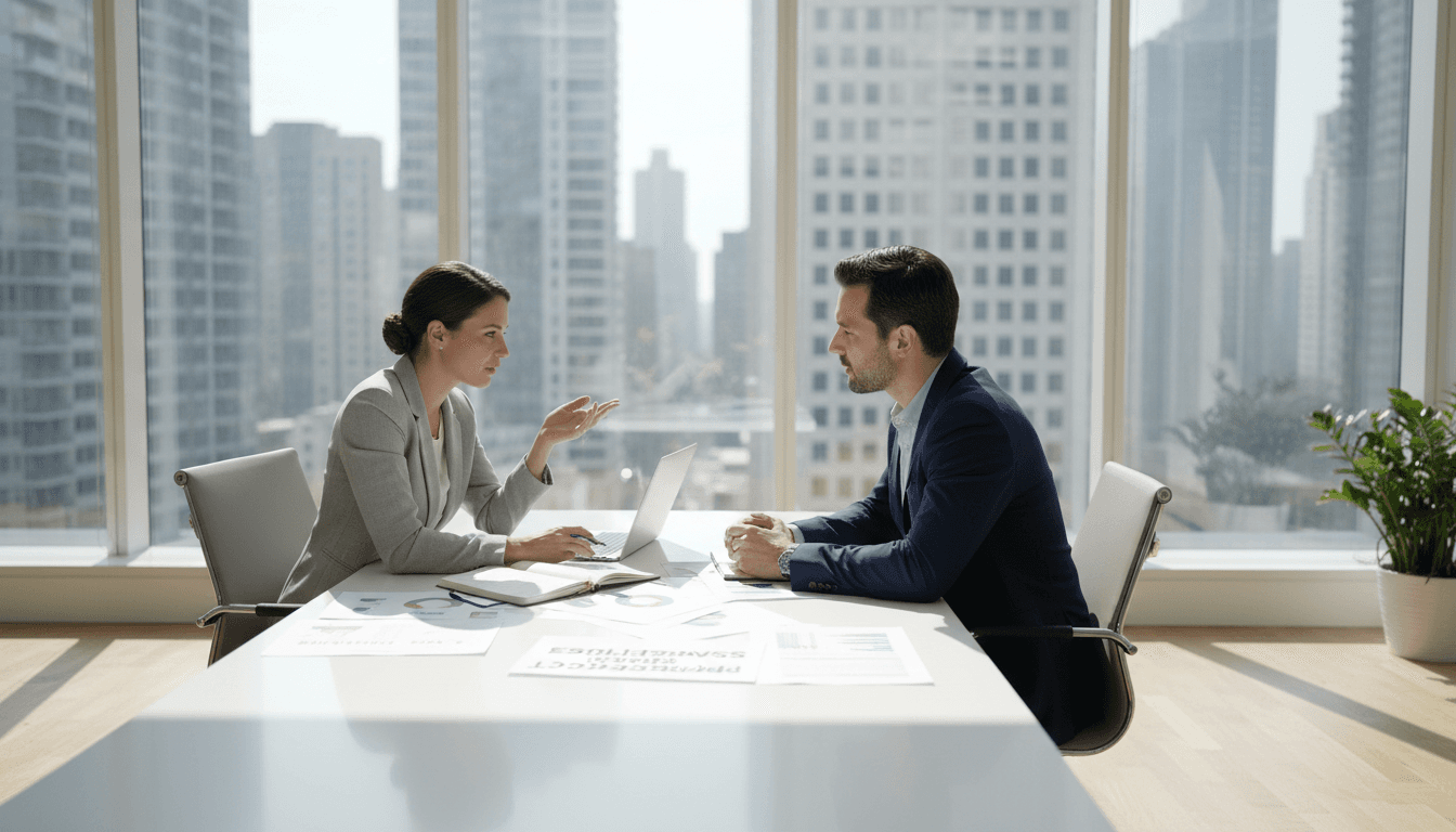 Business consultant working with client on growth strategy